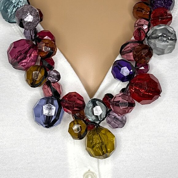 Multicolor Faux Gems Necklace Black Satin Ribbon‎ Tie In The Back - Picture 6 of 13